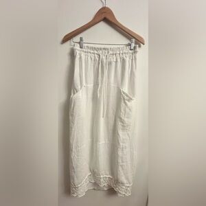 Stella Morgan White Linen Lace Hem Midi Skirt Made in Italy LARGE